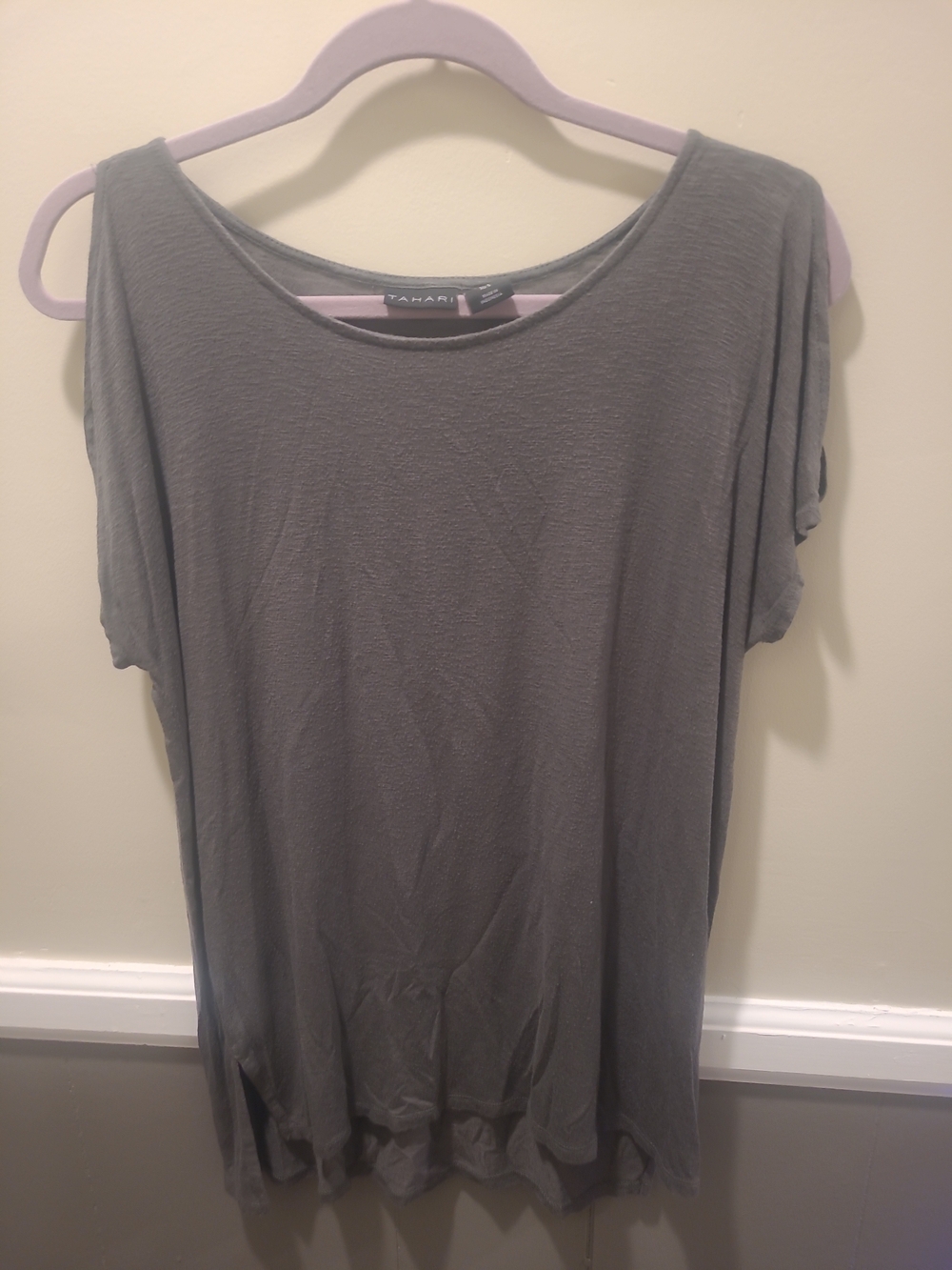 Tahari Womens Small Cold Shoulder Olive Green S/S Blouse - Picture 5 of 11